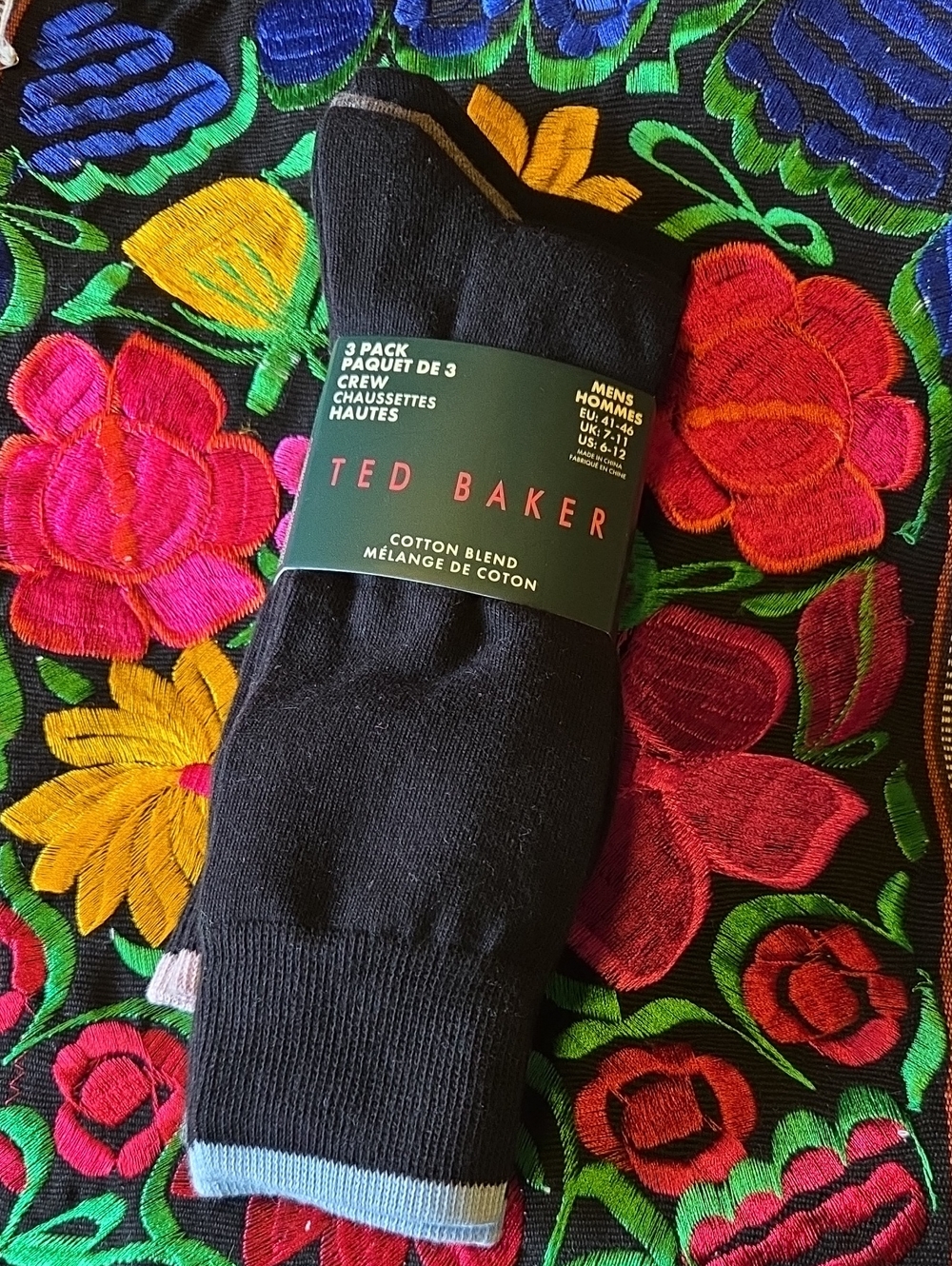 Ted Baker Black Crew Socks with Light Blue Trim - 3 Pack